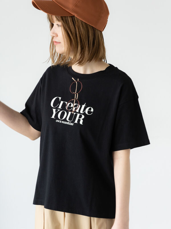 メガネ刺繍プリントTシャツ（ブラック）｜Lugnoncure（ルノンキュール）通販