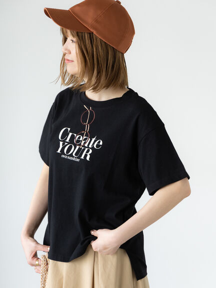 メガネ刺繍プリントTシャツ（オフホワイト/チャコールグレー/ブラック/キナリ）｜Lugnoncure（ルノンキュール）通販