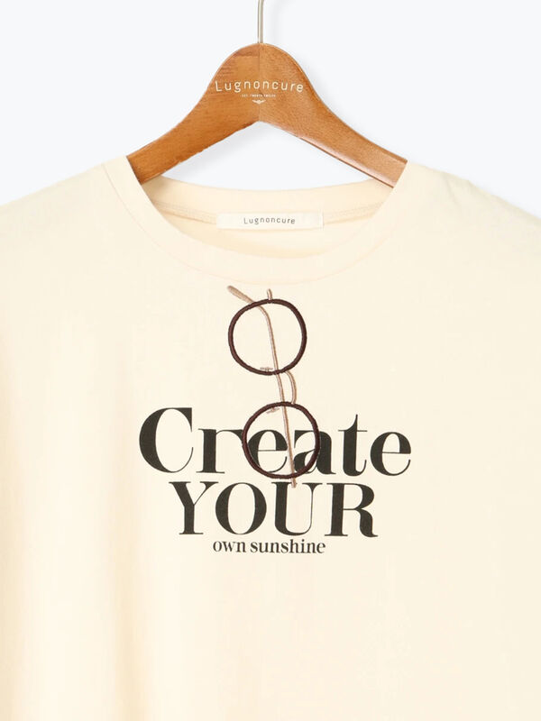 期間限定】 メガネ刺繍プリントTシャツ（オフホワイト