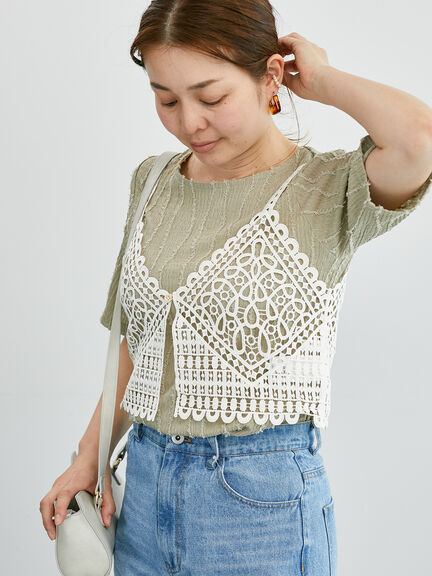 レースキャミソールビスチェ《2025summer catalog item》（オフホワイト/ブラック/ブラウン）｜Lugnoncure（ルノンキュール）通販