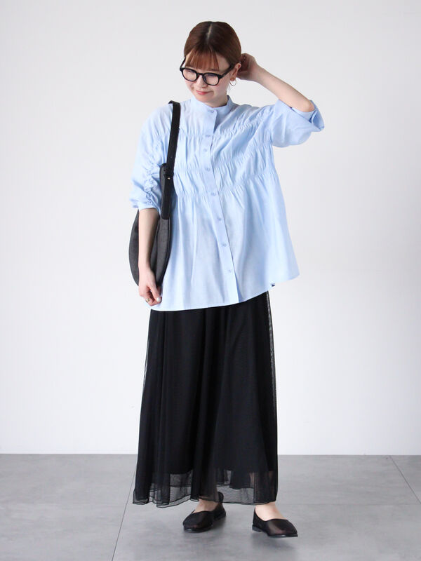 Curensology <&RC>バンドカラーシャツ　ブルー Curensology｜<&RC>バンドカラーシャツ | Rakuten Fashion(楽天