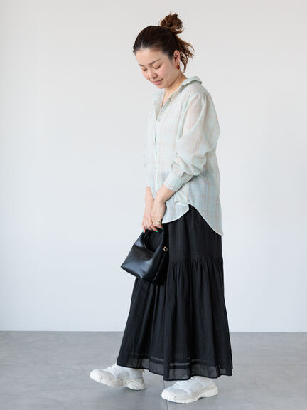 ピンタックギャザースカート《2025spring catalog item》（オフホワイト/ブラック）｜Lugnoncure（ルノンキュール）通販