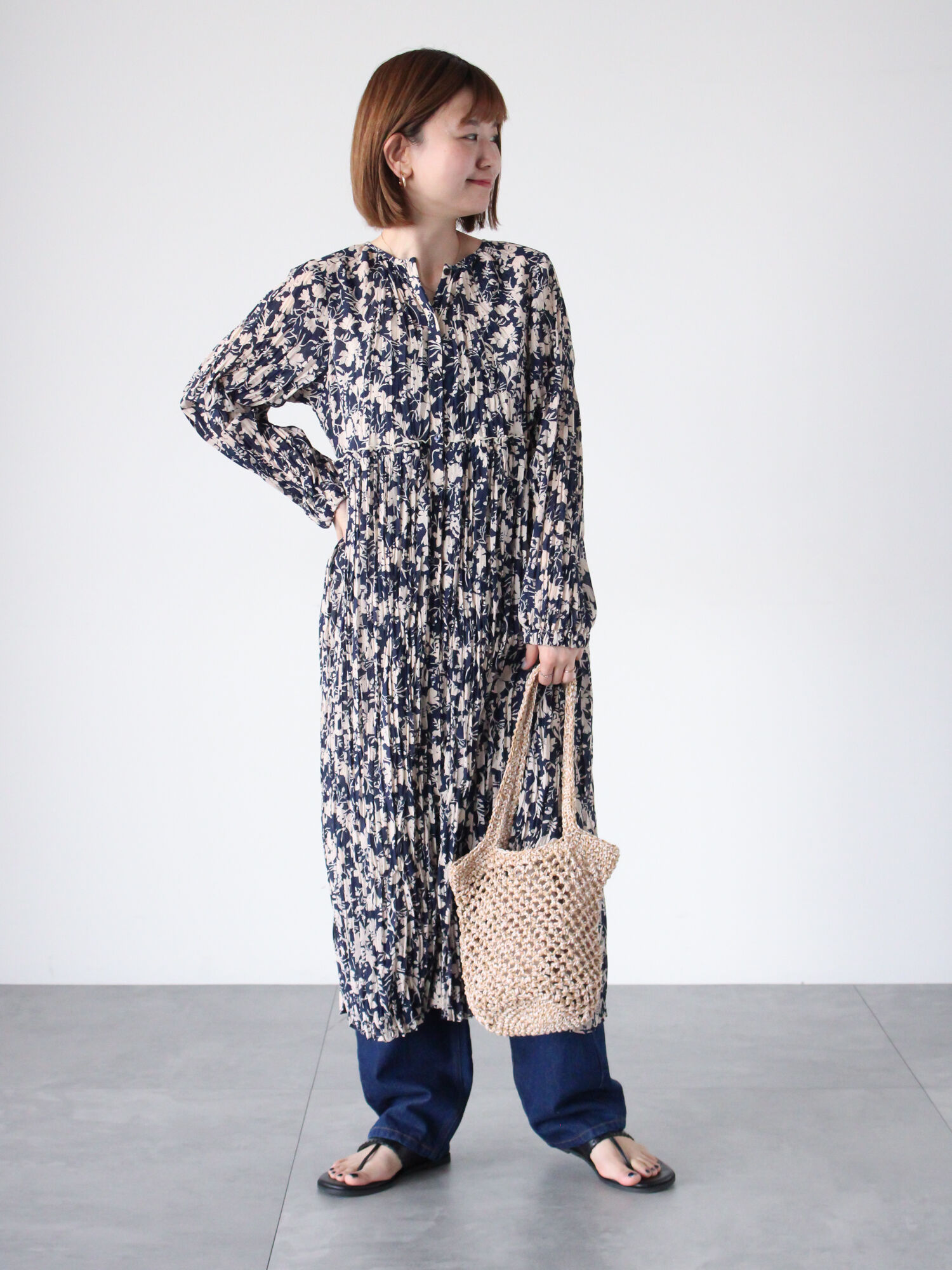 セール】 ボタニカル柄シワ加工ワンピース《2025spring catalog