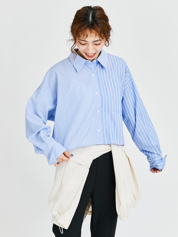 MIXストライプクロップドシャツ《2025spring catalog item》（ブルー）｜Lugnoncure（ルノンキュール）通販