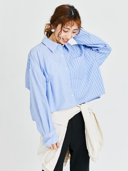 MIXストライプクロップドシャツ《2025spring catalog item》（ピンク/ブルー）｜Lugnoncure（ルノンキュール）通販