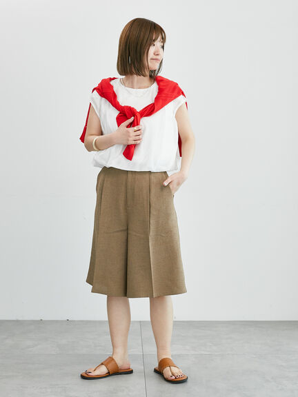 麻調タックハーフパンツ《2025summer catalog item》（オフホワイト/ブラック/ベージュ）｜Lugnoncure（ルノンキュール）通販