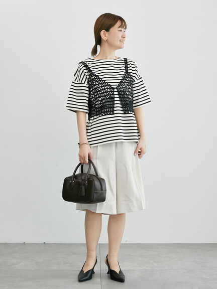 麻調タックハーフパンツ《2025summer catalog item》（オフホワイト/ブラック/ベージュ）｜Lugnoncure（ルノンキュール）通販