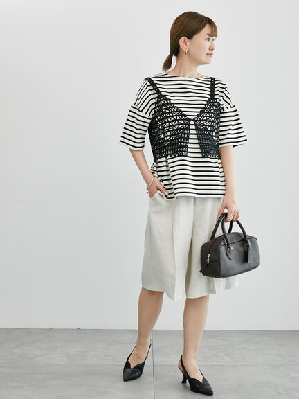 麻調タックハーフパンツ《2025summer catalog item》（オフホワイト/ブラック/ベージュ）｜Lugnoncure（ルノンキュール）通販