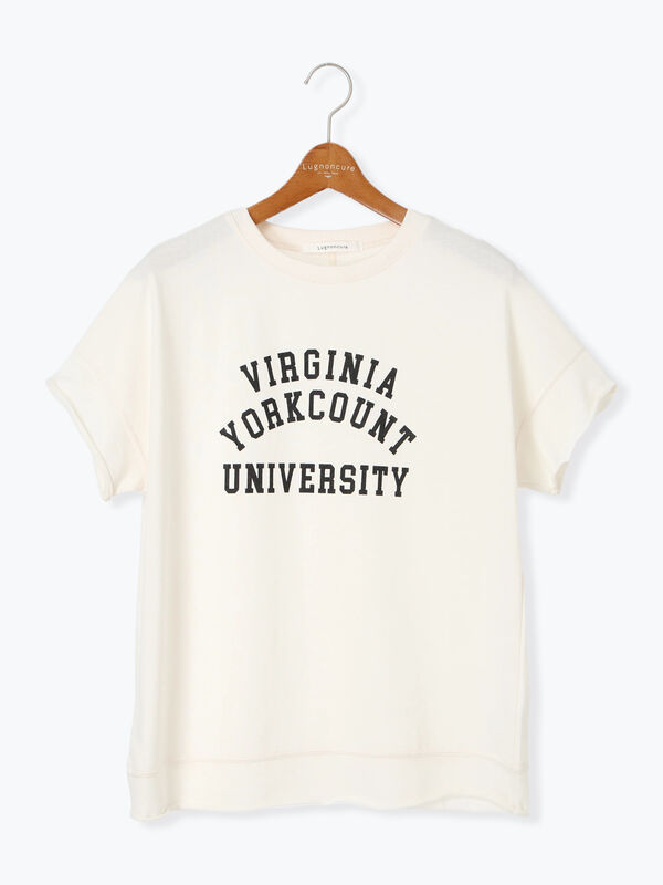 セール】 カレッジ風ロゴプリントミニ裏毛トップス（オフ