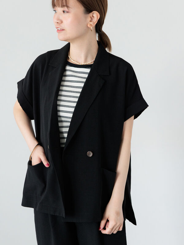 麻調フレンチスリーブジャケット《2025summer catalog item》（ブラック）｜Lugnoncure（ルノンキュール）通販