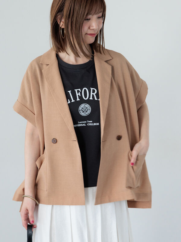 麻調フレンチスリーブジャケット《2025summer catalog item》（ベージュ）｜Lugnoncure（ルノンキュール）通販
