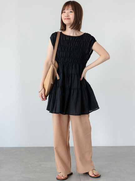 麻調ストレートパンツ《2025summer catalog item》（ブラック/ベージュ/オレンジ）｜Lugnoncure（ルノンキュール）通販