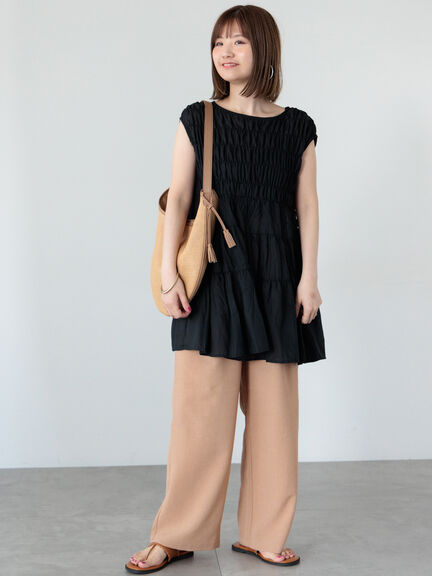 麻調ストレートパンツ《2025summer catalog item》（ブラック/ベージュ/オレンジ）｜Lugnoncure（ルノンキュール）通販