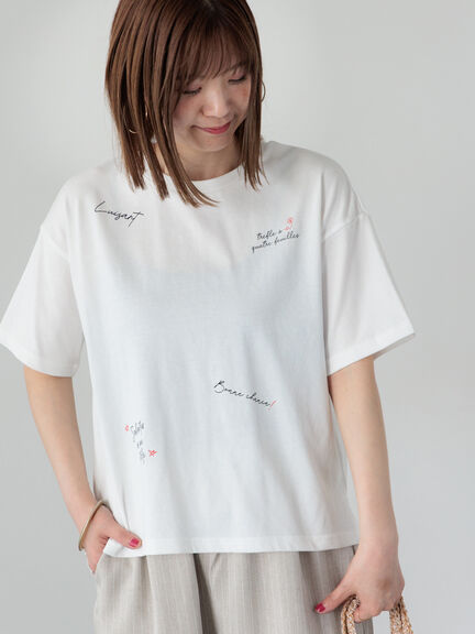 【接触冷感】ランダムロゴプリントTシャツ（オフホワイト/チャコールグレー/キナリ）｜Lugnoncure（ルノンキュール）通販