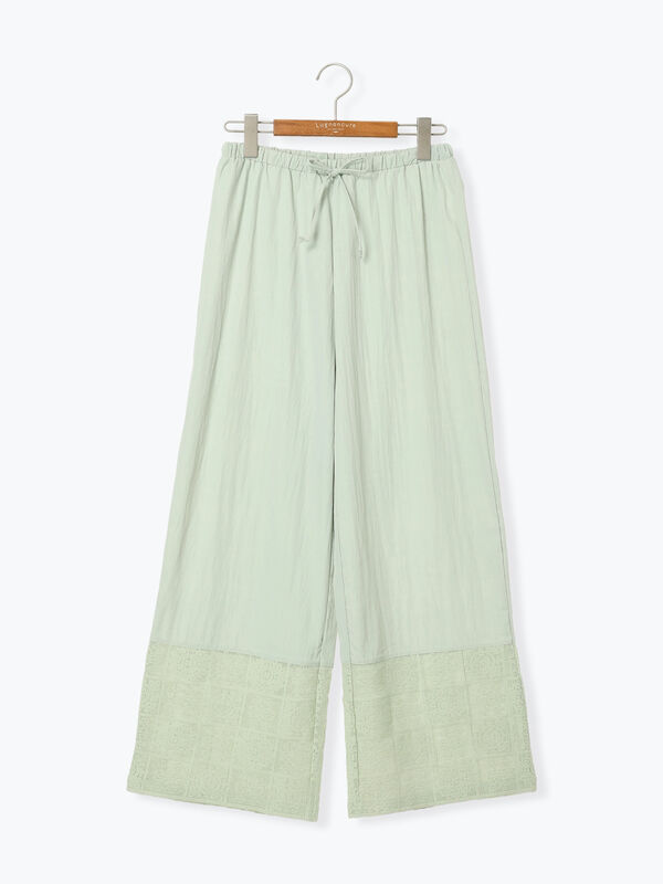 裾レース切り替えイージーパンツ《2025summer catalog item》（グリーン）｜Lugnoncure（ルノンキュール）通販