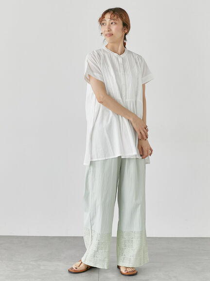 裾レース切り替えイージーパンツ《2025summer catalog item》（オフホワイト/ブラック/グリーン）｜Lugnoncure（ルノンキュール）通販