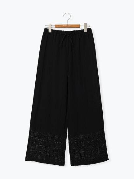 裾レース切り替えイージーパンツ《2025summer catalog item》（オフホワイト/ブラック/グリーン）｜Lugnoncure（ルノンキュール）通販