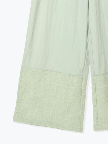 裾レース切り替えイージーパンツ《2025summer catalog item》（オフホワイト/ブラック/グリーン）｜Lugnoncure（ルノンキュール）通販
