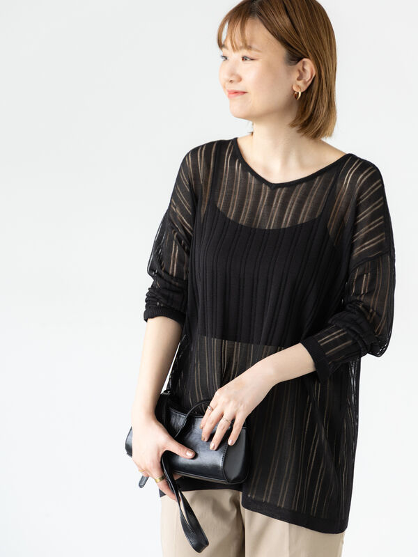 セール】 針抜きシアーニット（グレー/ブラック/トップス/ニット