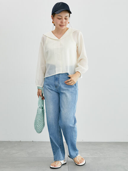 セーラーカラーシアーシャツ《2025summer catalog item》（オフホワイト/ブラウン/イエロー）｜Lugnoncure（ルノンキュール）通販