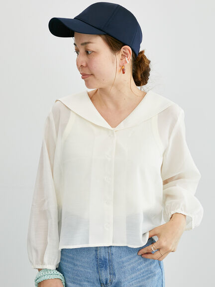 セーラーカラーシアーシャツ《2025summer catalog item》（オフホワイト/ブラウン/イエロー）｜Lugnoncure（ルノンキュール）通販
