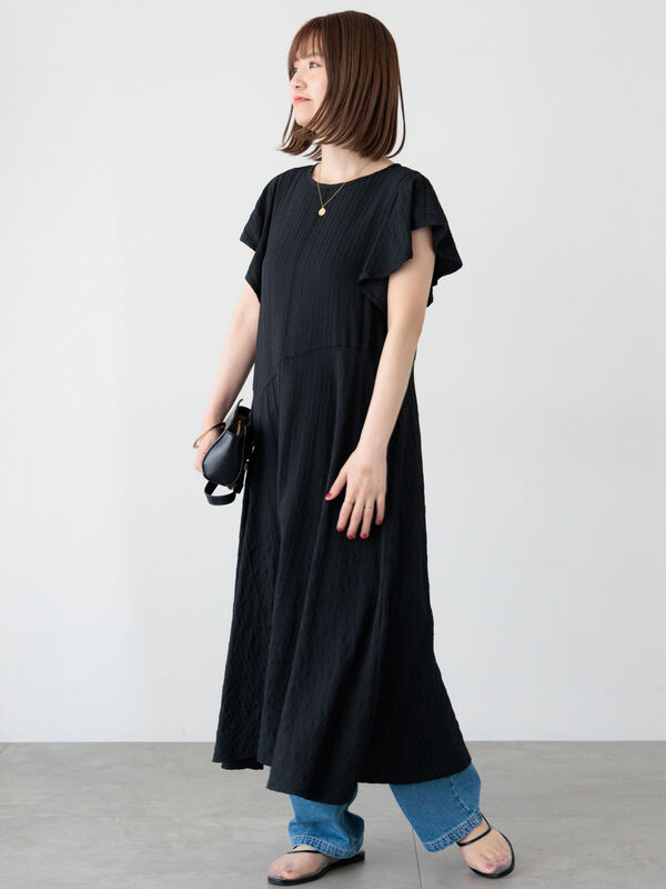 ストライプサッカーワンピース《2025summer catalog item》（ブラック）｜Lugnoncure（ルノンキュール）通販