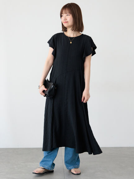 ストライプサッカーワンピース《2025summer catalog item》（オフホワイト/ブラック/ブラウン）｜Lugnoncure（ルノンキュール）通販