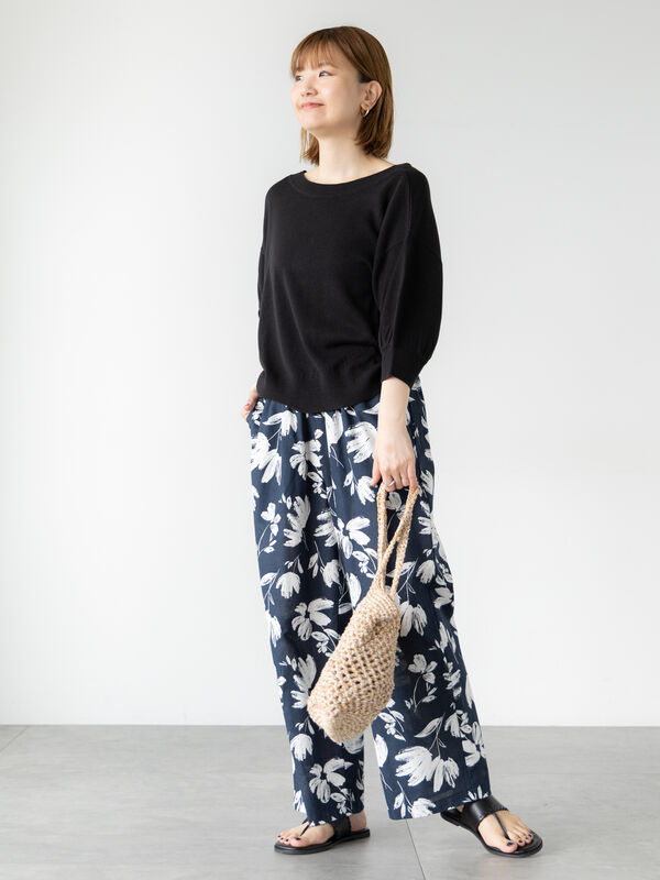 セール】 綿麻柄アソートパンツ（ブラック/ベージュ/ブラウン/ネイビー