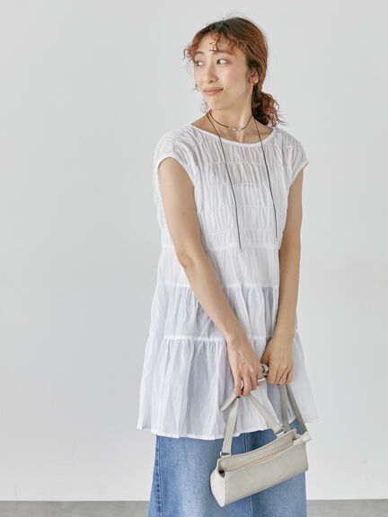シャーリングティアードブラウス《2025summer catalog item》（オフホワイト/ブラック/ミント）｜Lugnoncure（ルノンキュール）通販