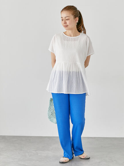 【セルフカット】リブカットパンツ《2025summer catalog item》（ブラック/ベージュ/ブルー）｜Lugnoncure（ルノンキュール）通販