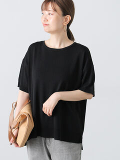 接触冷感】無地/ボーダー半袖ニット（オフホワイト/ブラック/ベージュ  