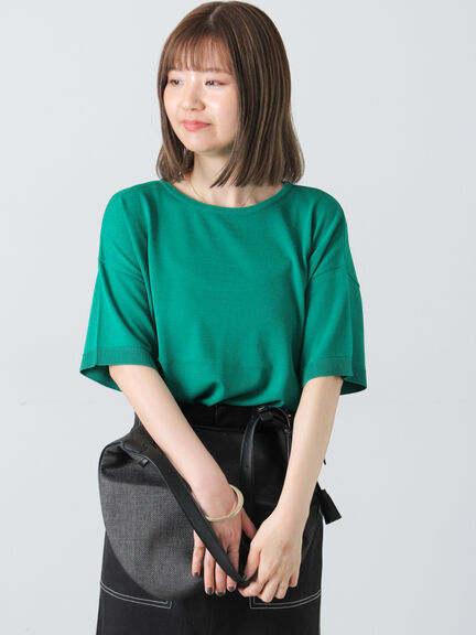 【接触冷感】無地/ボーダー半袖ニット（オフホワイト/ブラック/ベージュ/グリーン/ネイビー）｜Lugnoncure（ルノンキュール）通販