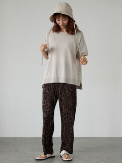 接触冷感】無地/ボーダー半袖ニット（オフホワイト/ブラック/ベージュ  