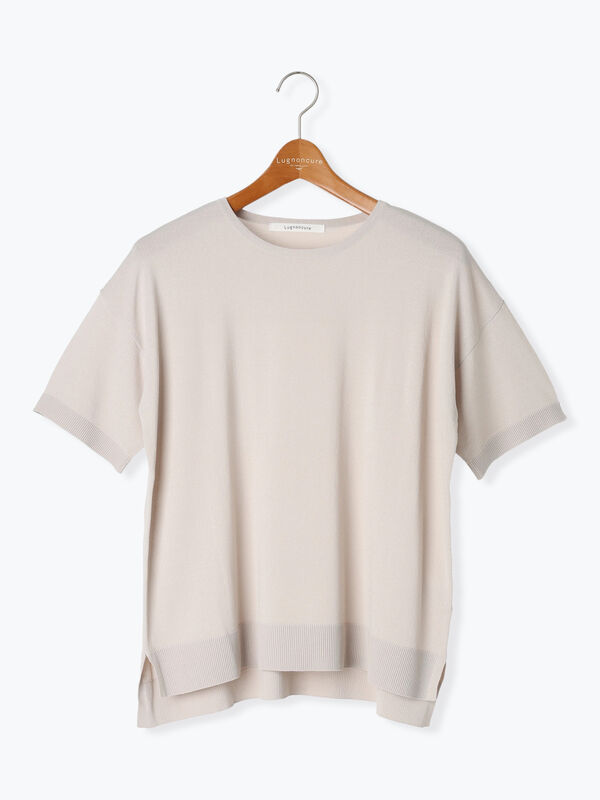 セール】 【接触冷感】無地/ボーダー半袖ニット（オフホワイト