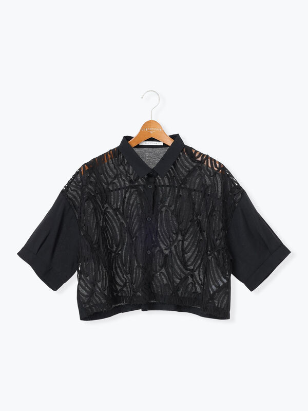 チュールレース切替シアーシャツ《2025summer catalog item》（ブラック）｜Lugnoncure（ルノンキュール）通販