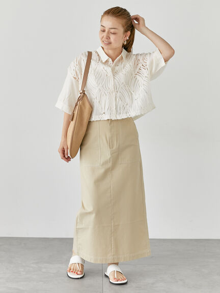 チュールレース切替シアーシャツ《2025summer catalog item》（オフホワイト/ブラック/ベージュ）｜Lugnoncure（ルノンキュール）通販