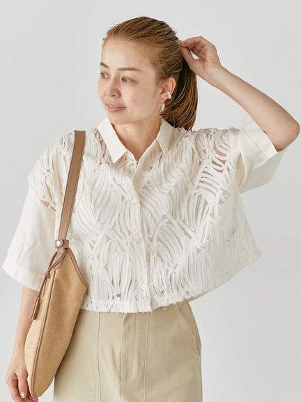チュールレース切替シアーシャツ《2025summer catalog item》（オフホワイト/ブラック/ベージュ）｜Lugnoncure（ルノンキュール）通販