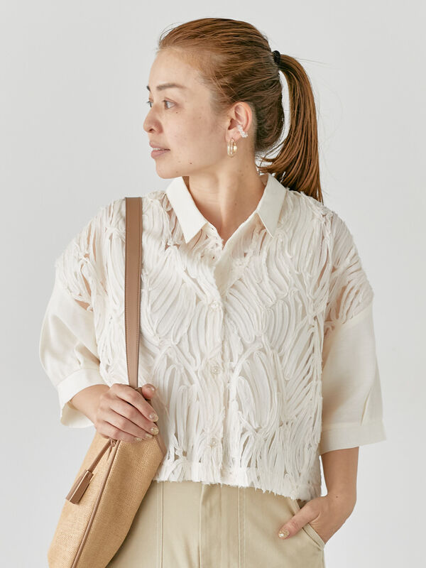 セール】 チュールレース切替シアーシャツ《2025summer catalog