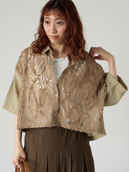 チュールレース切替シアーシャツ《2025summer catalog item》（オフホワイト/ブラック/ベージュ）｜Lugnoncure（ルノンキュール）通販