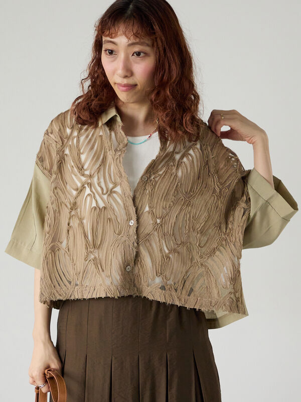 トップス　睦月sama SET] シースルーシアーニットトップス＆キャミソール セットアップ