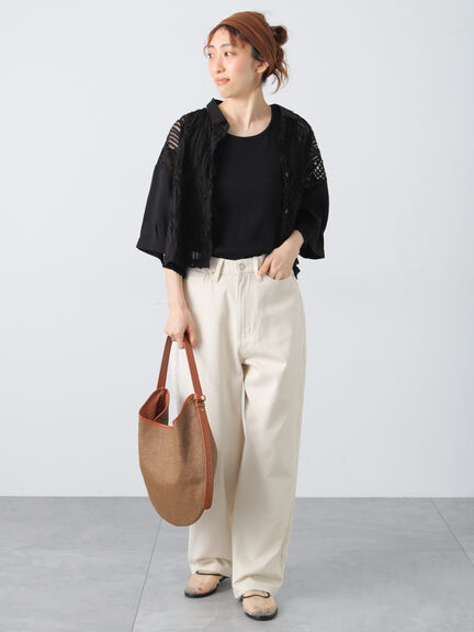 チュールレース切替シアーシャツ《2025summer catalog item》（オフホワイト/ブラック/ベージュ）｜Lugnoncure（ルノンキュール）通販