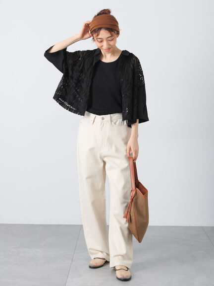 チュールレース切替シアーシャツ《2025summer catalog item》（オフホワイト/ブラック/ベージュ）｜Lugnoncure（ルノンキュール）通販