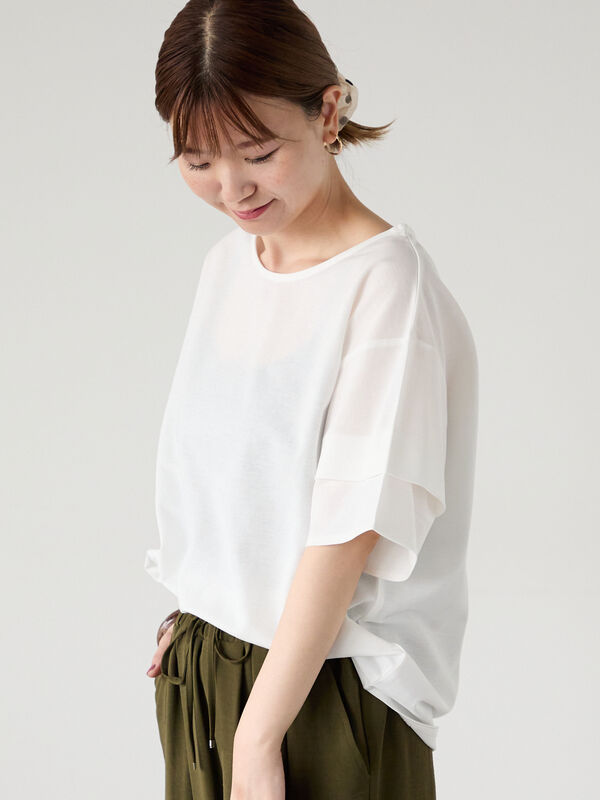 プレーティング袖タックTシャツ（オフホワイト）｜Lugnoncure（ルノンキュール）通販