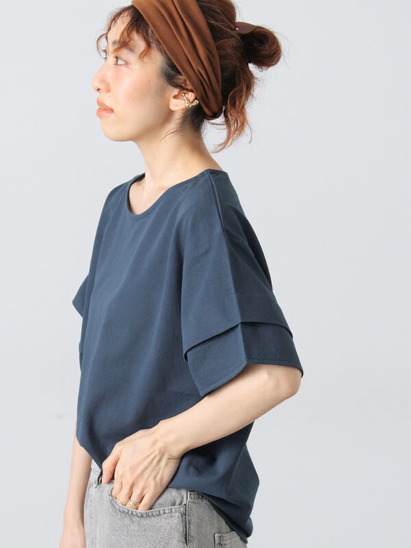 プレーティング袖タックTシャツ（ネイビー）｜Lugnoncure（ルノンキュール）通販