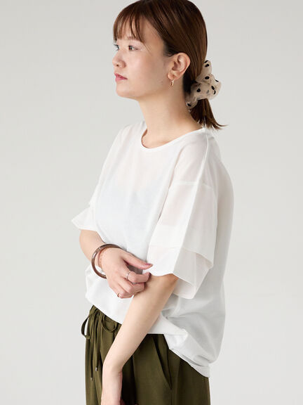 プレーティング袖タックTシャツ（オフホワイト/ブラック/ベージュ/イエロー/ネイビー）｜Lugnoncure（ルノンキュール）通販