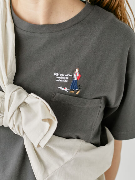 女の子刺繍Tシャツ《2025summer catalog item》（オフホワイト/チャコールグレー/キナリ）｜Lugnoncure（ルノンキュール）通販