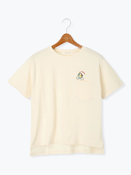 女の子刺繍Tシャツ《2025summer catalog item》（オフホワイト/チャコールグレー/キナリ）｜Lugnoncure（ルノンキュール）通販