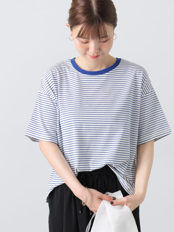 【接触冷感】細ボーダーTシャツ（ブルー）｜Lugnoncure（ルノンキュール）通販