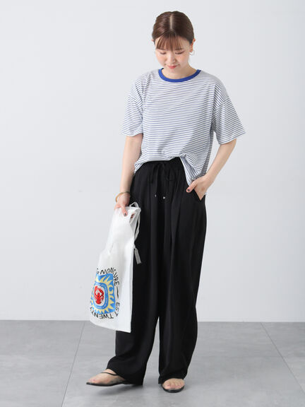 【接触冷感】細ボーダーTシャツ（オフホワイト/ブラック/ブラウン/ブルー）｜Lugnoncure（ルノンキュール）通販
