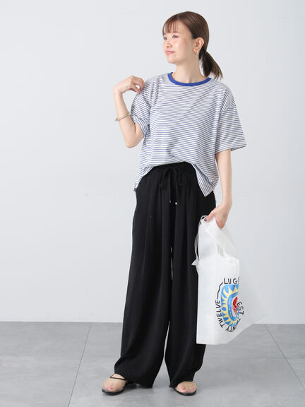 【接触冷感】細ボーダーTシャツ（オフホワイト/ブラック/ブラウン/ブルー）｜Lugnoncure（ルノンキュール）通販